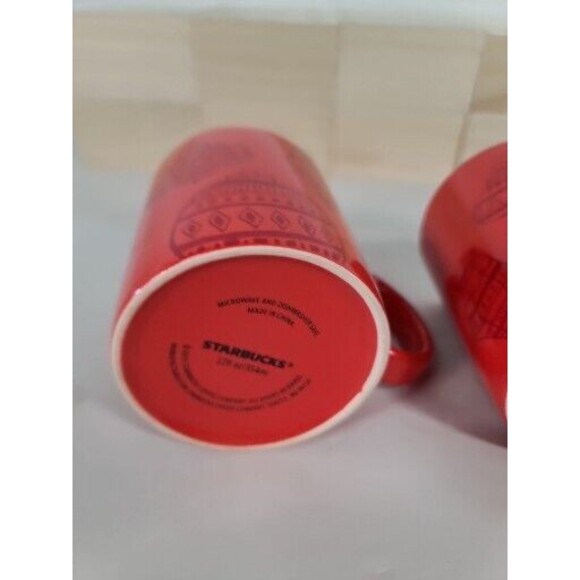 Set Of 2 Starbucks Red Holiday Christmas Ornament Pattern Coffee Mug/Cup  2015 - Picture 5 of 5